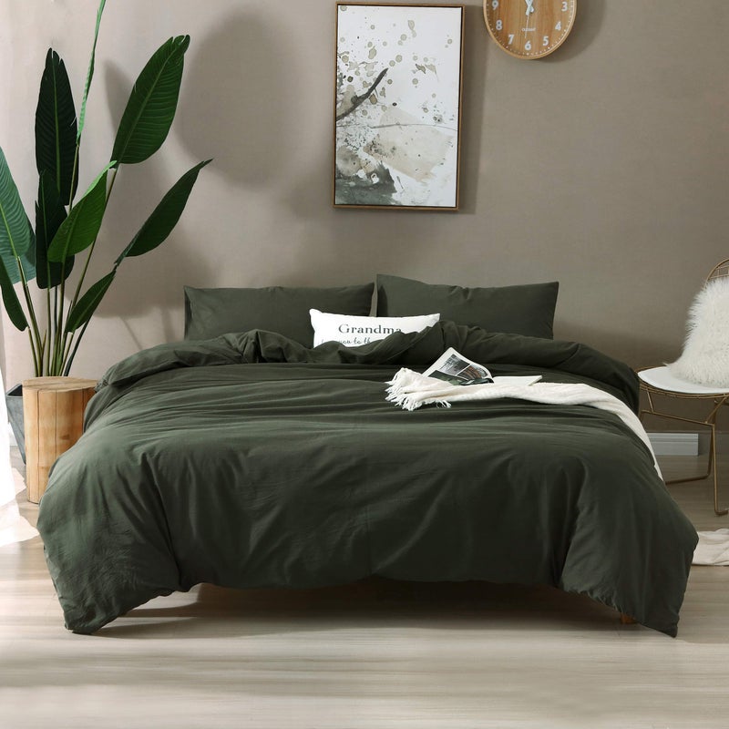 F.Y.Dreams 100% Washed Cotton Duvet Cover for Weighted Blanket 48x72 inches with 8 Ties, Zipper on Long Side/Forrest Green/Just Duvet Cover - Image 1